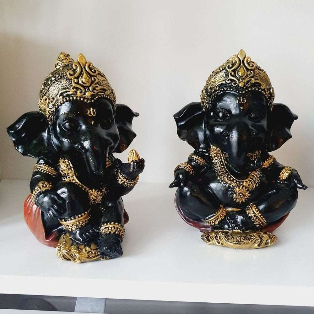 Black Ganesh Statue Collection - Set of 4 - Black Qubd