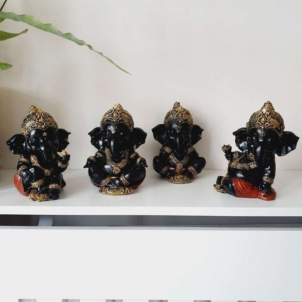 Black Ganesh Statue Collection - Set of 4 Black Qubd