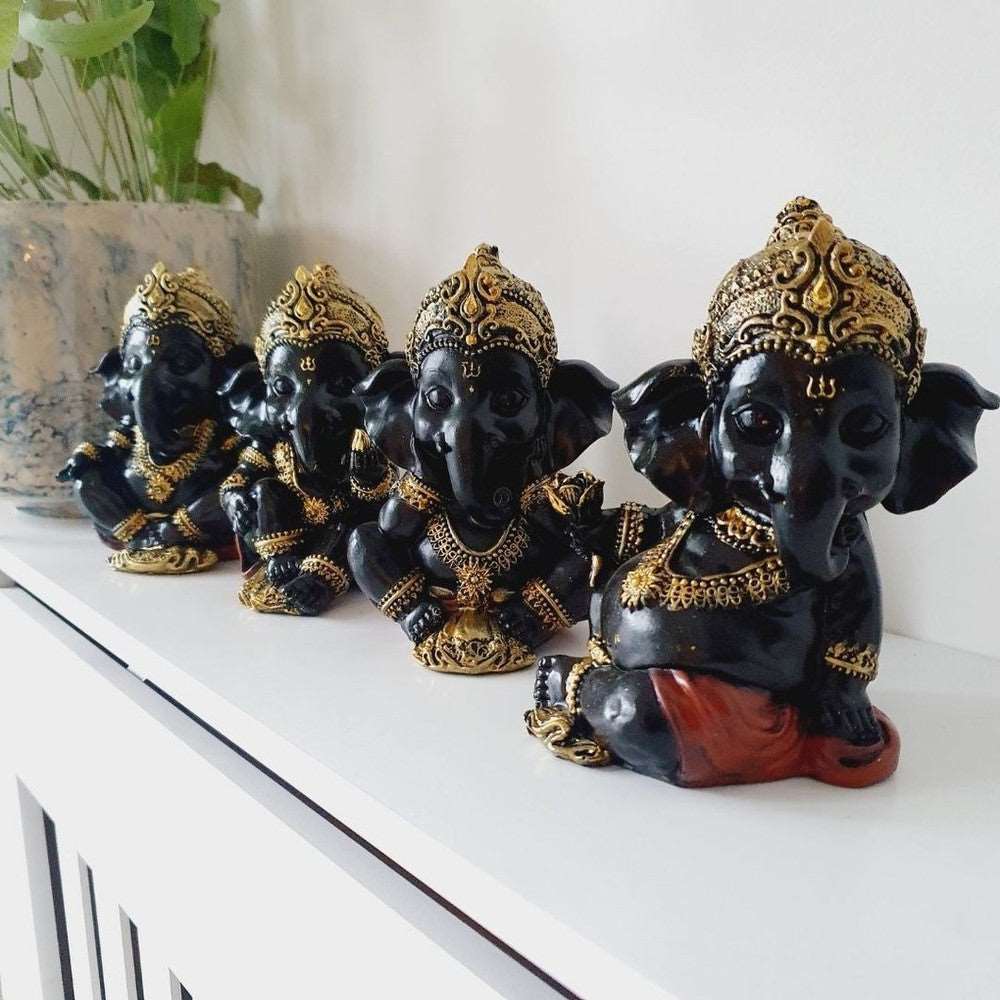 Black Ganesh Statue Collection - Set of 4 - Black Qubd
