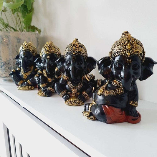 Black Ganesh Statue Collection - Set of 4 - Black Qubd LTD