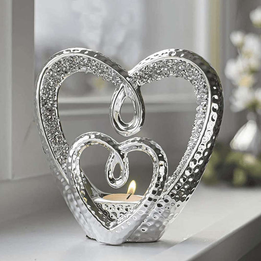 Double Entwined Heart Tealight Holder Black Qubd
