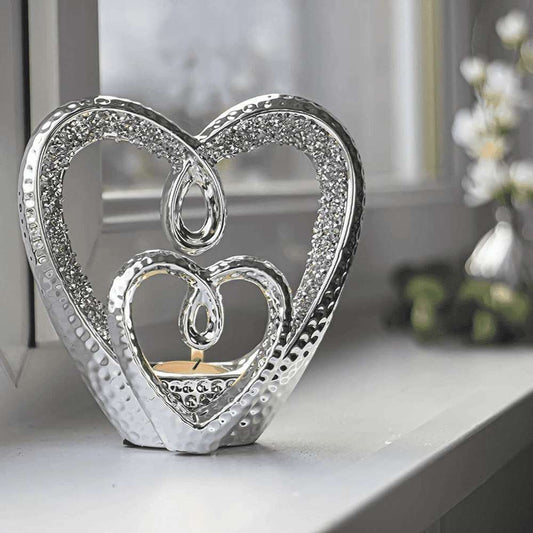 Double Entwined Heart Tealight Holder Black Qubd