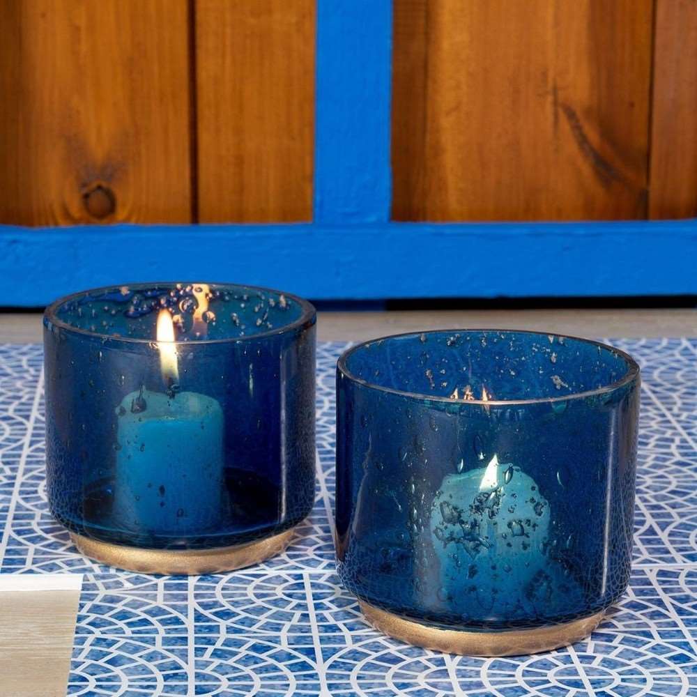 Cobalt Blue Candle Holders (Pair) - Black Qubd
