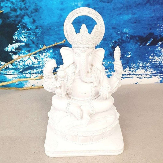 White Sitting Ganesh Statue Black Qubd