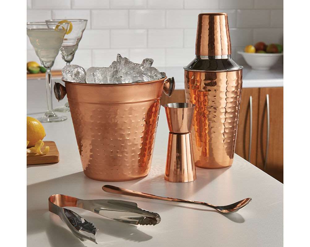 Copper Cocktail Shaker Mixer 5 Pcs Set - Black Qubd