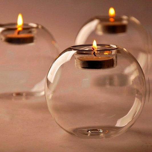 Round Clear Glass Globe Tealight Candle Holder - Black Qubd LTD