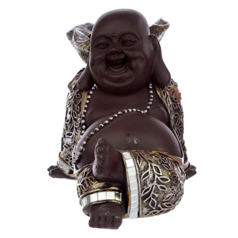 Laughing Chinese Buddha with Tealight Holder Black Qubd