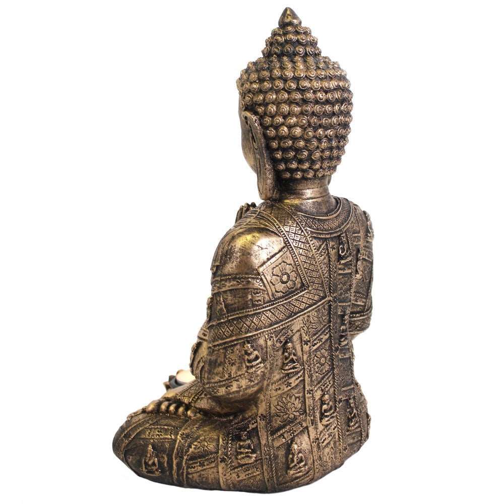 Large Gold Buddha Statue with Tealight Holder Black Qubd