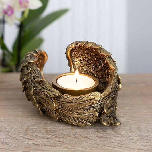 Angel Wings Candle Holder in Gold - Black Qubd