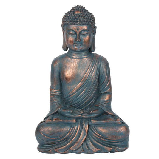 Blue Copper Sitting Buddha Statue 34cm - Black Qubd LTD
