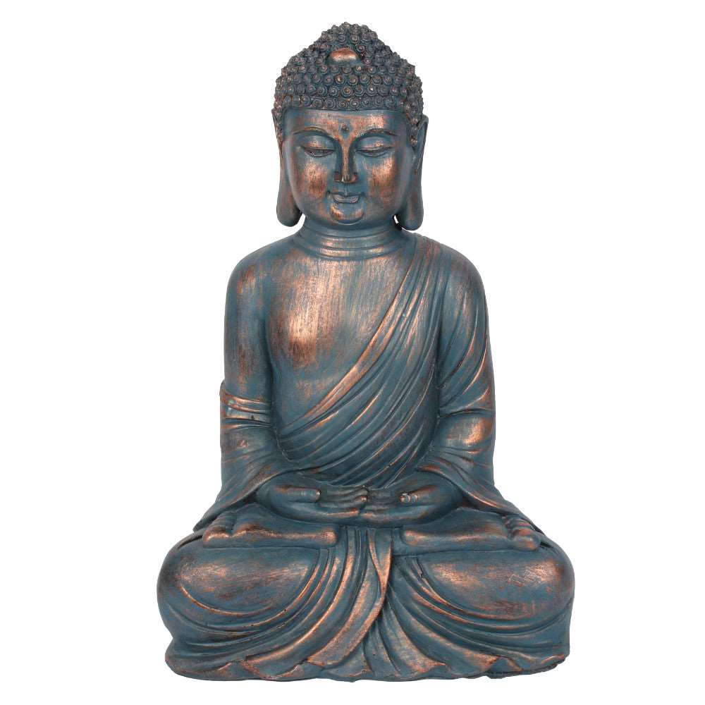 Blue Copper Sitting Buddha Statue 34cm Black Qubd