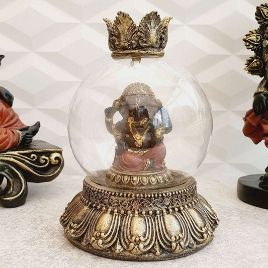 Ganesh Statue In Glass Globe - Black Qubd LTD