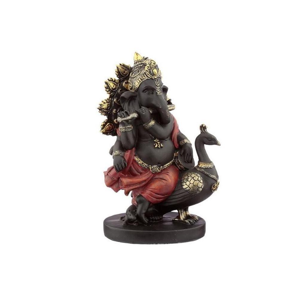 Ganesh with Peacock Statue - Black Qubd