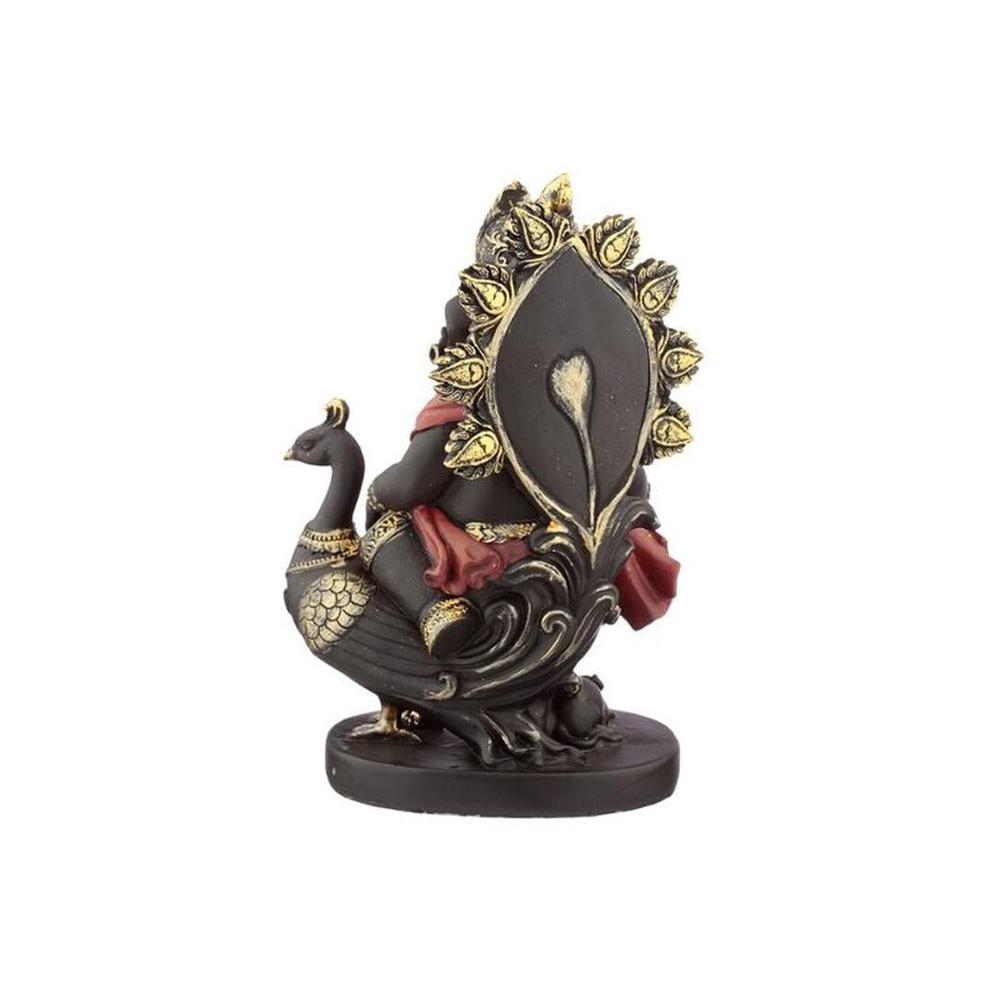 Ganesh with Peacock Statue - Black Qubd