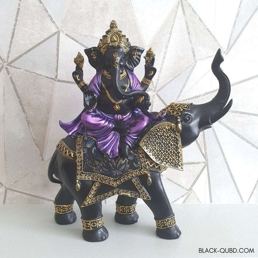 Ganesh Riding Elephant Statue Black Qubd