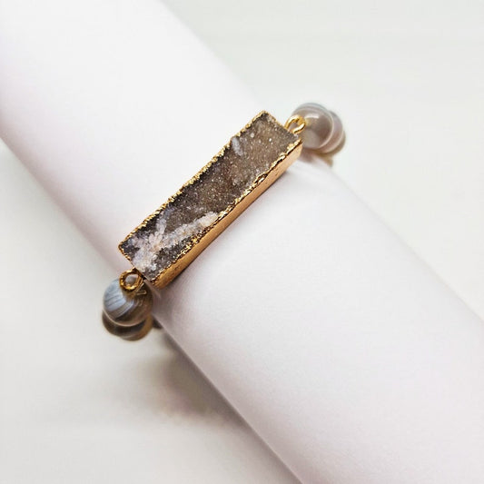 Grey Agate Beads Druzy Bracelet - Black Qubd