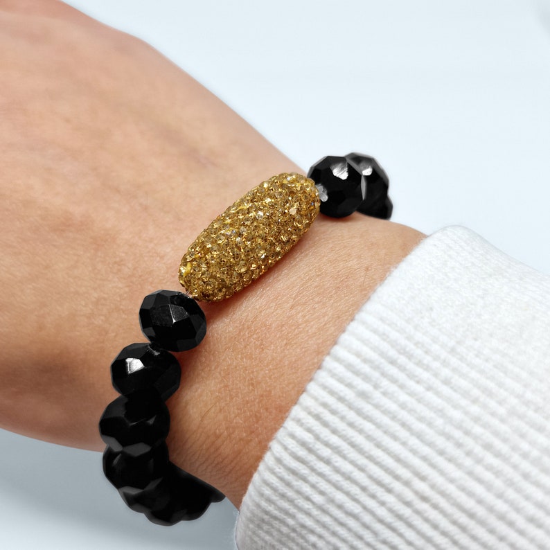 Black Glass Beads Statement Bracelet - Black Qubd