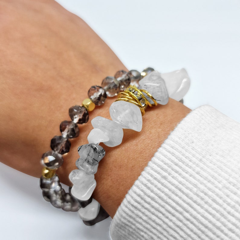 Tourmalinated Chip Beads Layers Bracelet Set - Black Qubd