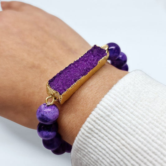 Purple Agate Beads Druzy Bracelet - Black Qubd LTD