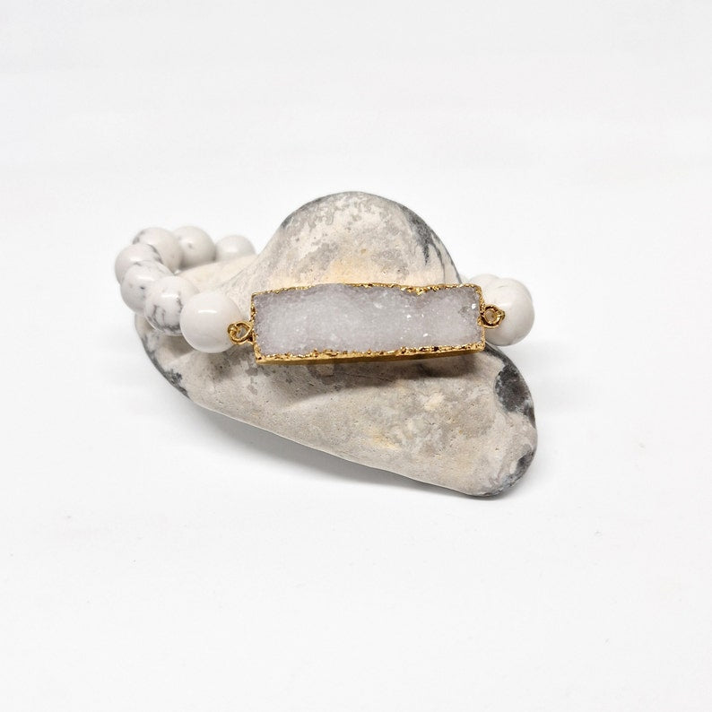 White Howlite Crystal Beads with Druzy Bracelet - Black Qubd