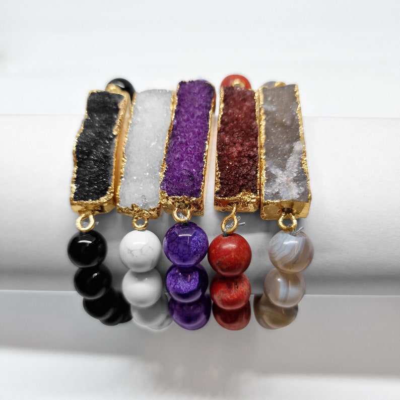 Red Brecciated Jasper Crystal Druzy Bracelet - Black Qubd