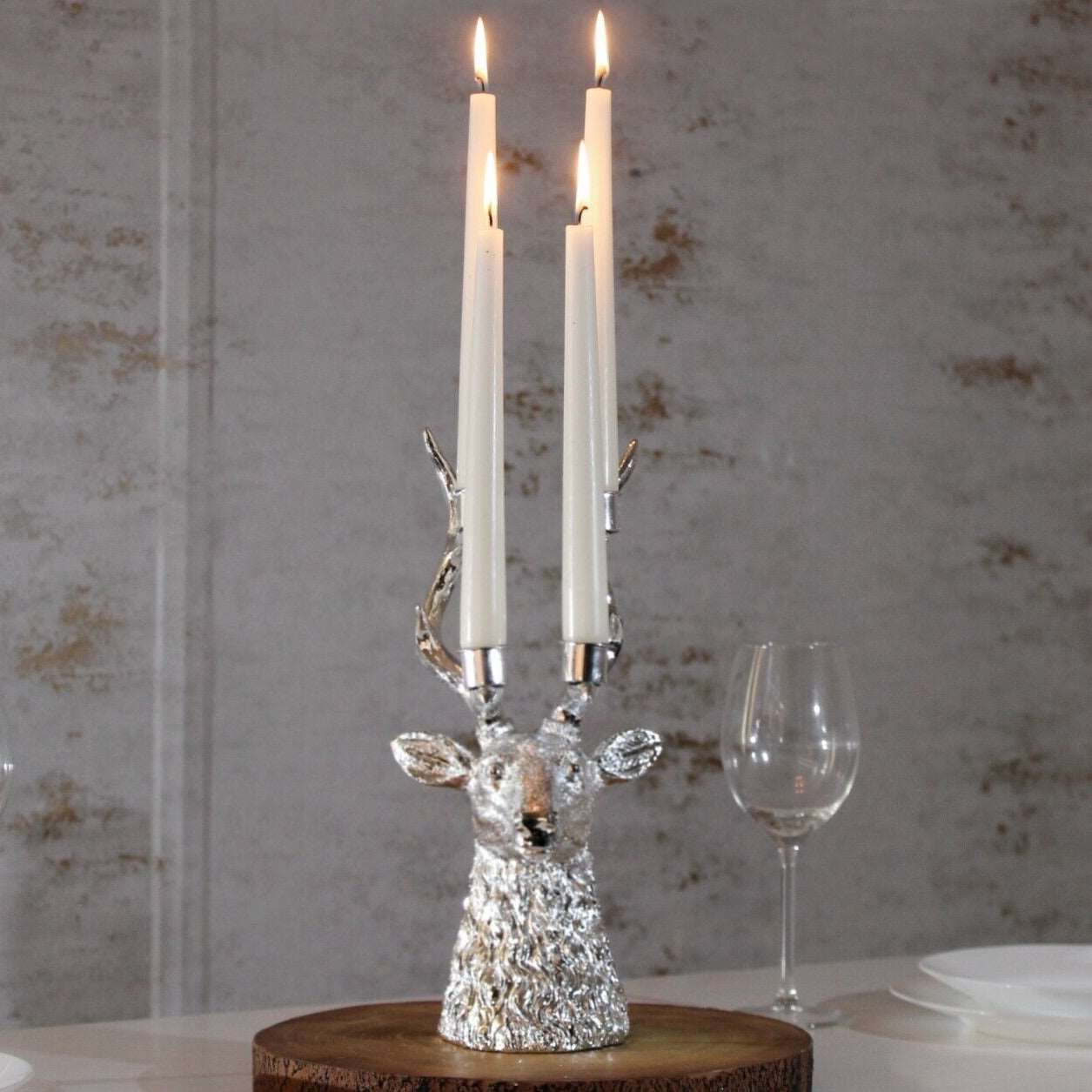 Stag Head Taper Candle Holders - Black Qubd