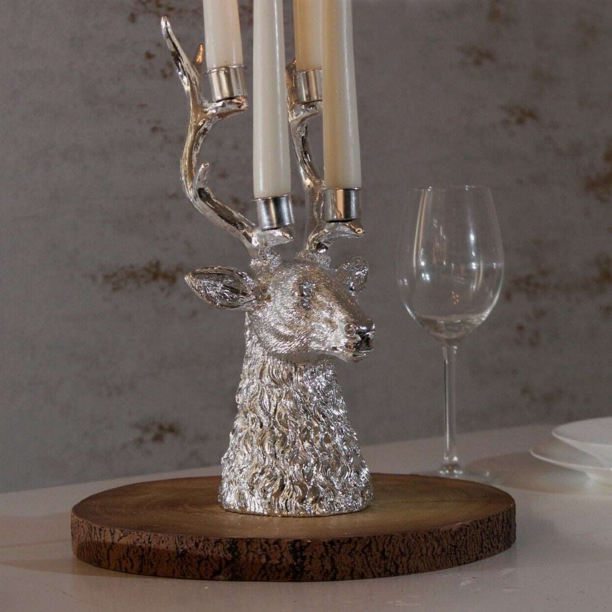 Stag Head Taper Candle Holders - Black Qubd